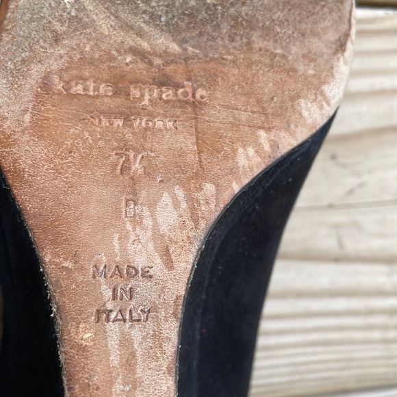 Kate Spade Black Suede Peep-Toe Wedges size 7.5 - Picture 6 of 14